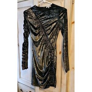 Ronny Kobo Womens Yarden Black & Gold Metallic Velvet Ruched Mini Dress XS
